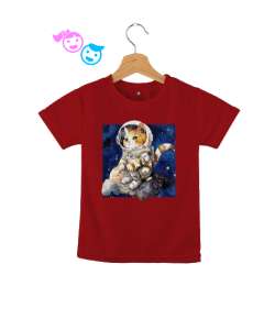 Astronot Kedi Kırmızı Çocuk Unisex