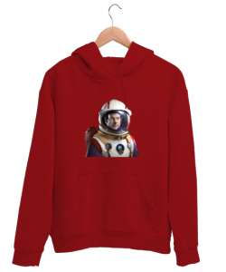 Astronot Kırmızı Unisex Kapşonlu Sweatshirt