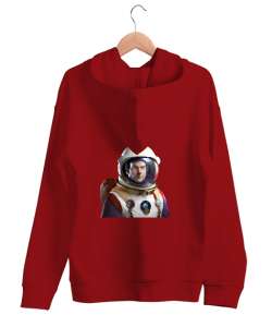 Astronot Kırmızı Unisex Kapşonlu Sweatshirt