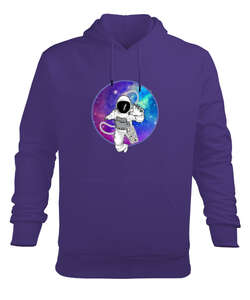 Astronot Mor Erkek Kapüşonlu Hoodie Sweatshirt