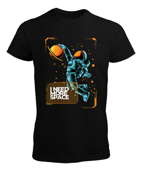 Tisho - Astronot tasarım Siyah Erkek Tişört