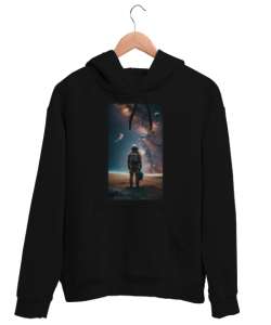 Astronot v1 Siyah Unisex Kapşonlu Sweatshirt