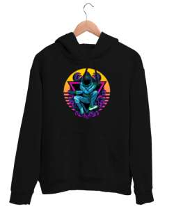 Astronot V10 Siyah Unisex Kapşonlu Sweatshirt