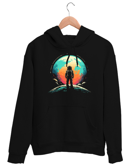 Tisho - Astronot v11 Siyah Unisex Kapşonlu Sweatshirt