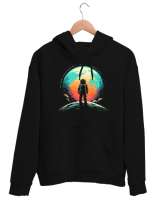 Astronot v11 Siyah Unisex Kapşonlu Sweatshirt - Thumbnail