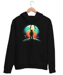 Astronot v11 Siyah Unisex Kapşonlu Sweatshirt