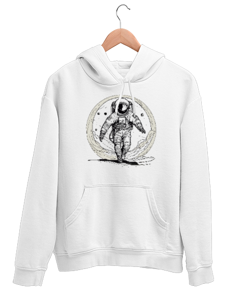 Tisho - Astronot v12 Beyaz Unisex Kapşonlu Sweatshirt