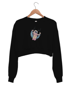 Astronot ve Uzay Kadın Crop Sweatshirt