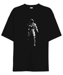 Astronot ve Uzay Siyah Oversize Unisex Tişört