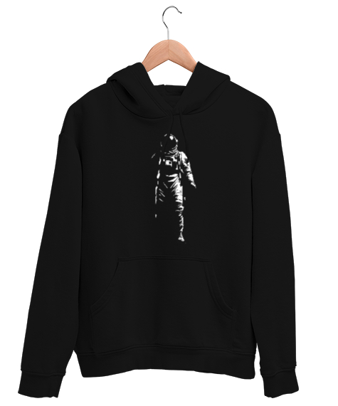 Tisho - Astronot ve Uzay Siyah Unisex Kapşonlu Sweatshirt