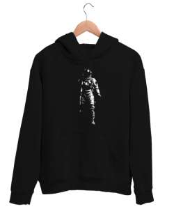 Astronot ve Uzay Siyah Unisex Kapşonlu Sweatshirt