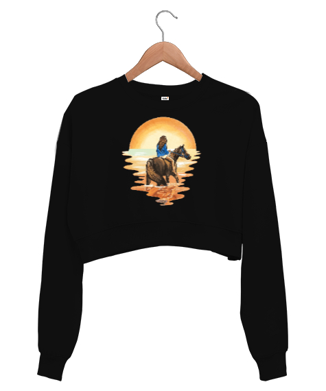 At Binen Kız - Günbatımı Siyah Kadın Crop Sweatshirt