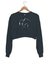 At ve Kız - Horse Love Füme Kadın Crop Sweatshirt - Thumbnail