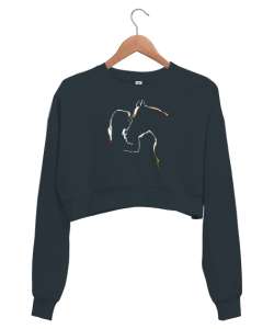 At ve Kız - Horse Love Füme Kadın Crop Sweatshirt