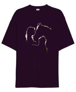 At ve Kız - Horse Love Koyu Mor Oversize Unisex Tişört