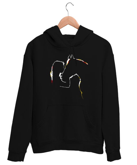 Tisho - At ve Kız - Horse Love Siyah Unisex Kapşonlu Sweatshirt