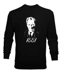 Atatürk 1881 Baskılı Siyah Erkek Sweatshirt