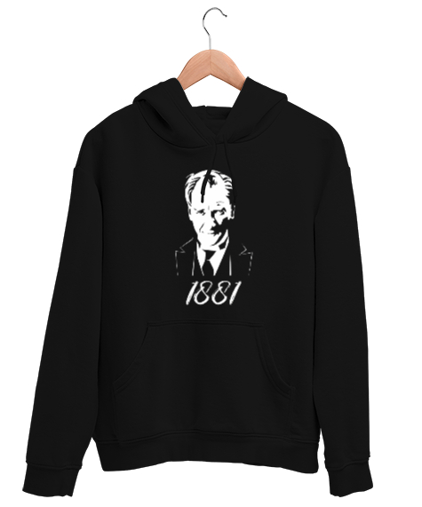 Tisho - Atatürk 1881 Baskılı Siyah Unisex Kapşonlu Sweatshirt