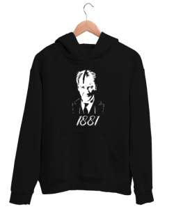 Atatürk 1881 Baskılı Siyah Unisex Kapşonlu Sweatshirt