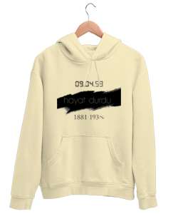 Atatürk 9:05 geçe Krem Unisex Kapşonlu Sweatshirt