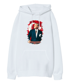 Atatürk Baskılı Oversize Unisex Kapüşonlu Sweatshirt