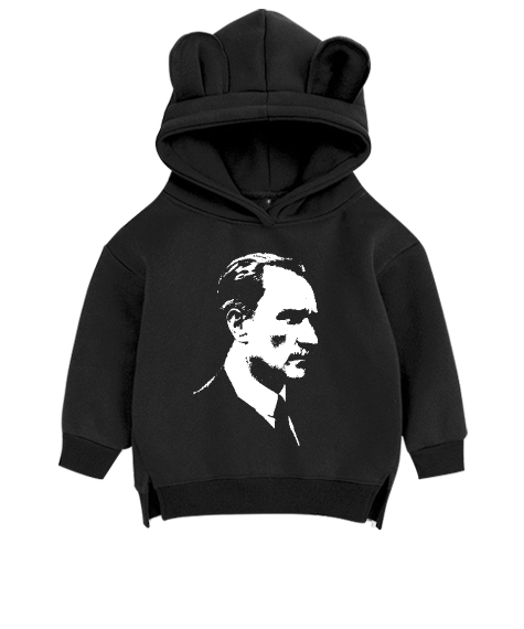 Tisho - Atatürk Baskılı Siyah Unisex Çocuk Ayı Hoodie Kapşonlu