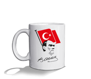 Atatürk, Bayrak ve İmzası Beyaz Kupa Bardak