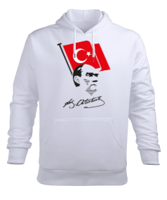 Atatürk, Bayrak ve İmzası Erkek Kapüşonlu Hoodie Sweatshirt