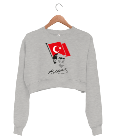 Atatürk, Bayrak ve İmzası Kadın Crop Sweatshirt