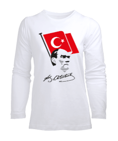 Atatürk, Bayrak ve İmzası Kadın Uzun Kol Tişört