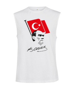 Atatürk, Bayrak ve İmzası Kesik Kol Unisex Tişört