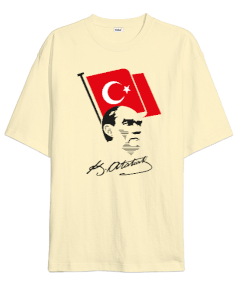 Atatürk, Bayrak ve İmzası Oversize Unisex Tişört