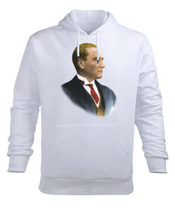 Atatürk Beyaz Erkek Kapüşonlu Hoodie Sweatshirt