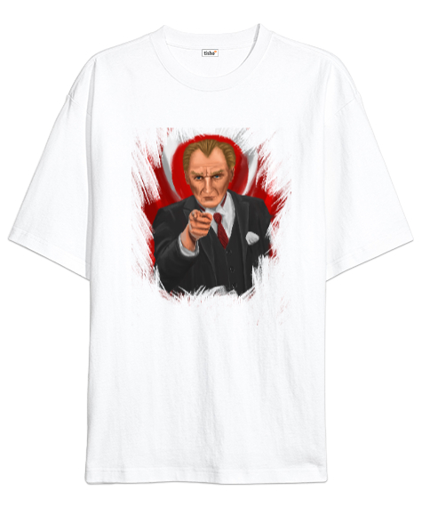 Tisho - Atatürk Beyaz Oversize Unisex Tişört