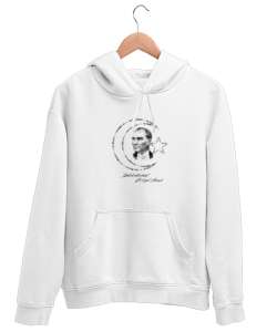 Atatürk Beyaz Unisex Kapşonlu Sweatshirt