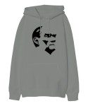 Atatürk Gri Oversize Unisex Kapüşonlu Sweatshirt