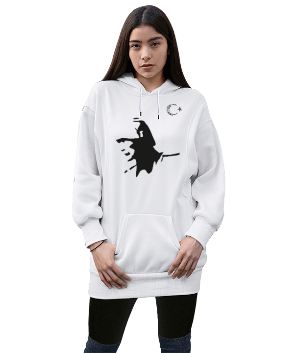 Atatürk Kadın Uzun Hoodie Kapüşonlu Sweatshirt - Tisho