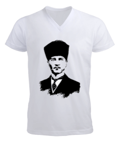 Atatürk portreli erkek v yaka t-shirt Erkek Kısa Kol V Yaka Tişört