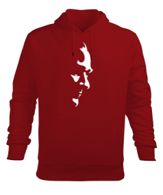 Atatürk Silueti Baskılı Kırmızı Erkek Kapüşonlu Hoodie Sweatshirt