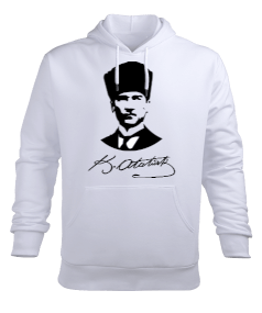 Atatürk Silüeti ve İmzası Baskılı Erkek Erkek Kapüşonlu Hoodie Sweatshirt
