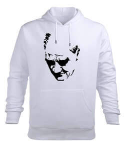 Atatürk Tasarımlı Beyaz Erkek Kapüşonlu Hoodie Sweatshirt