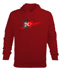 Atatürk Türkiye Baskılı Kırmızı Erkek Kapüşonlu Hoodie Sweatshirt