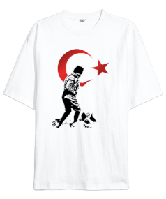 Atatürk Ve Bayrak Temalı Oversize Unisex Tişört