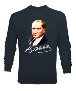 Atatürk ve İmzası Blu V1 Füme Erkek Sweatshirt