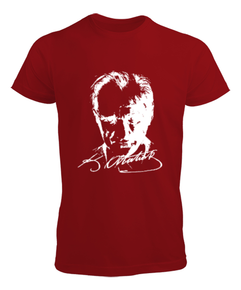 Tisho - Atatürk ve imzası Kırmızı Erkek Tişört