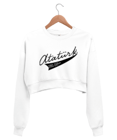 Atatürk yazılı ve manzara baskılı Kadın Crop Sweatshirt