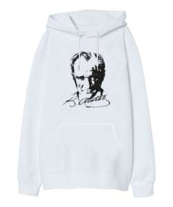 Atatürk,Türkiye. Beyaz Oversize Unisex Kapüşonlu Sweatshirt