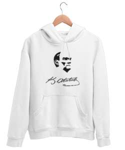 Atatürk,Türkiye. Beyaz Unisex Kapşonlu Sweatshirt