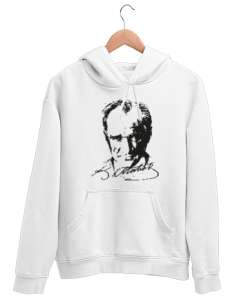 Atatürk,Türkiye. Beyaz Unisex Kapşonlu Sweatshirt