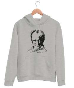 Atatürk,Türkiye. Gri Unisex Kapşonlu Sweatshirt